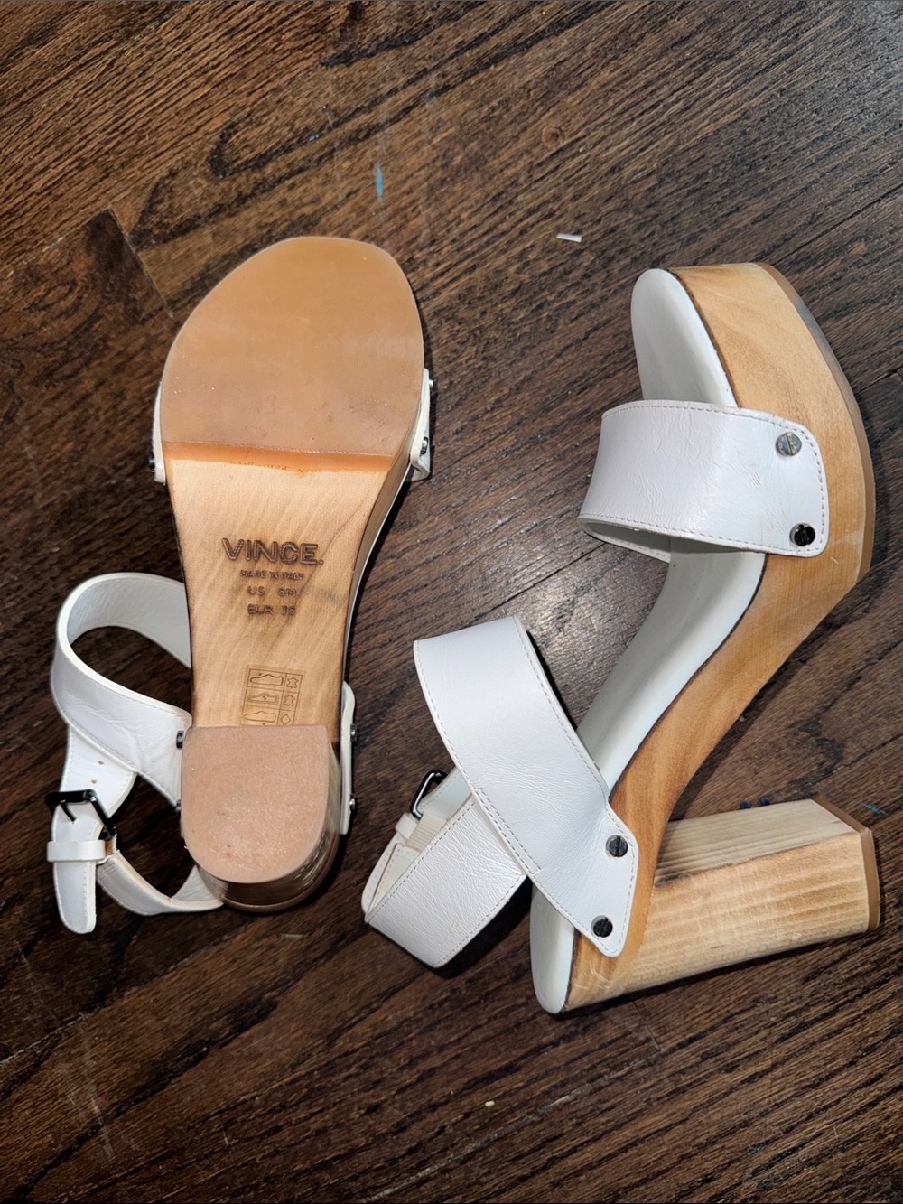 Vince White Two-Strap Ankle Buckle Sandals with Low Block Heel - Picture 6 of 9